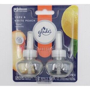 Glade PlugIns Scented Oil Refills, Yuzu & White Peach 1 Pack of 2 Refills